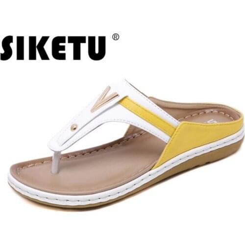 Summer woman sandals PU Slip On Flat Toe Metal decoration Comfy Soft Ladies Sandals sandal for women shoes size 36-44 white
