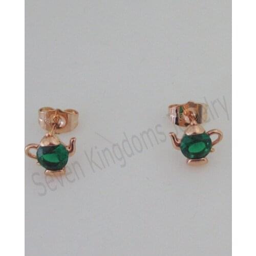 TEA POT Aladdins lamp YELLOW GOLD GP OVERLAY FILL BRASS STUD HIGH SHINNING CZ EARRING/COLOR IS A LITTLE RED