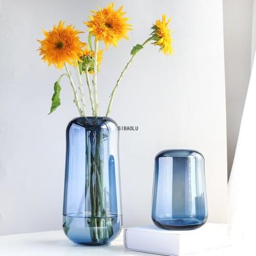 Nordic Thick Glass Vase European Decoration Living Room Flower Vase Transparent Hydroponic Tabletop Vase For Flower Decoration