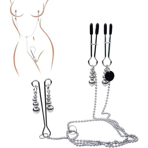 SM Adult Game Sex Breast Clamp Clips Stainless Steel Metal Chain Nipple Shaking Clamps Breast Clip Sex Slaves Sex Toys Stimulate