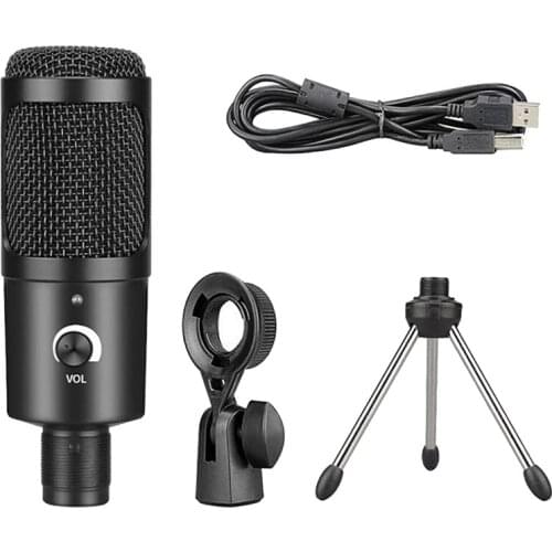USB Condenser Microphone Set Portable Live Broadcast K Song Computer Recording Microphone Support for PS4 Games Black