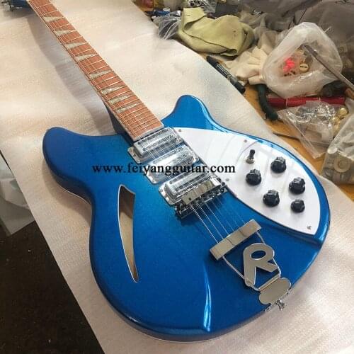 High-quality 360 electric guitar, 12-string F-hole guitar, metal blue paint, rose fingerboard, Korean pickup truck, package frei