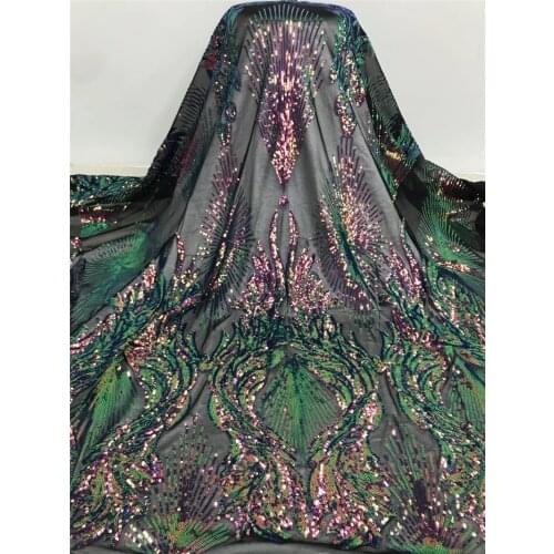 Green Sequins Mesh Lace Fabric African Laces 2020 Latest Sequined Embroidered Tulle Material For Guinea Wedding Dresses Fabrics