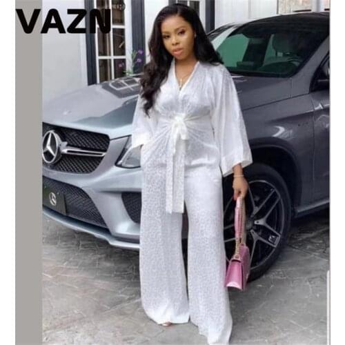 VAZN Office Lady Style Solid White Jumpsuits Bling Bling Sequined Rompers Shinny Lady Sexy Young Jumpsuit