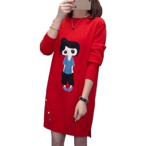 Plus Size Women Sweater Pullover Dress Autumn And Winter New Long Sleeve Loose Knit Dress Female Mid-length Vestidos Dress T345