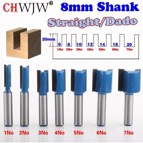 1-9PC 8mm Shank high quality Straight/Dado Router Bit Set 6,8,10,12,14,18,20mm Diameter Wood Cutting Tool - Chwjw