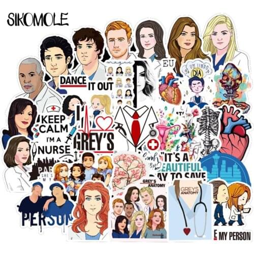 50Pcs TV Show Greys Anatomy Waterproof Stickers Kids Toy Sticker Sticker Car Decor Skateboard Sticker For Phone Diary Laptop F3