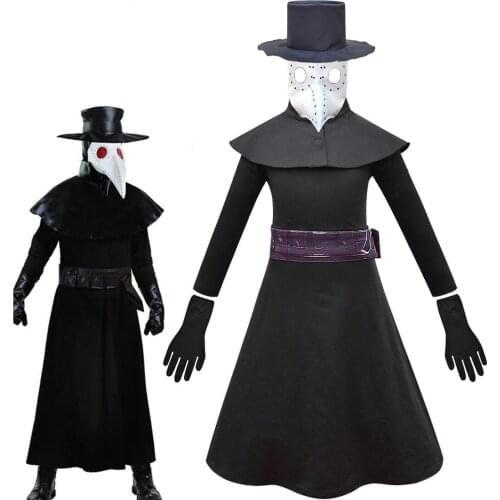 2020 Halloween Costumes for Kids Steampunk Plague Doctor Cosplay Dress Girls Boys Party Clothes Sets with Bird Mask Hat Gloves