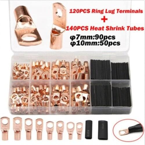 260/220/60pcs SC Bare Ring Terminals Lug Tinned Copper Tube Lug Seal Battery Wire Connectors Bare Cable Crimped Soldered