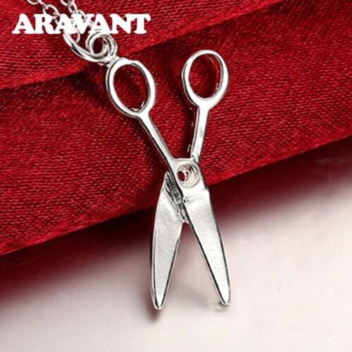 925 Silver Creative Scissor Pendants Necklace For Women Fashion Silver Necklaces Jewelry