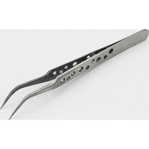 Anti-magnetic anti-slip with hole Stainless Steel Precision Curved Tweezers for Mobile Phone Repair Tool