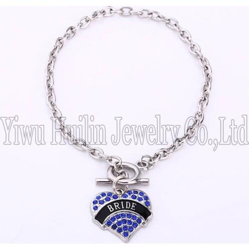 BRIDE Pave Heart Toggle Bracelet Family Member Sister Series Lobster Claw Bracelets