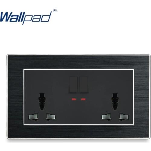 Double 6 Pin Universal Socket With Switches Wallpad Wall Light Switch Satin Metal Panel 146 Switched Wall Power Outlet with Neon