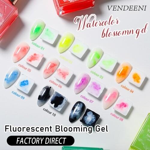 Vendeeni 15ml Fluorescent Blooming Gel Nail Polish 12 Colors Watercolor Ink Gel Lacquer Polish Neon Blossom Nail Art Gel Varnish