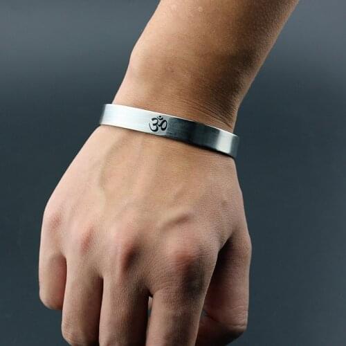 FLYANGEL Stainless Steel Yoga Bracelet OM Beautiful Simple Fashion Open Bracelet Adjustment Holiday Gift
