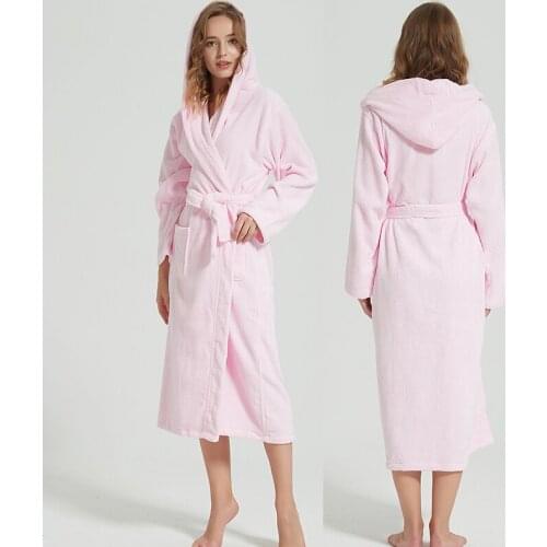 Women Bathrobe Cotton Winter Robes Thicken Unisex Nightgown Bridesmaid Home Service Towel Fleece Warm Long-sleeved Belt Bathrobe
