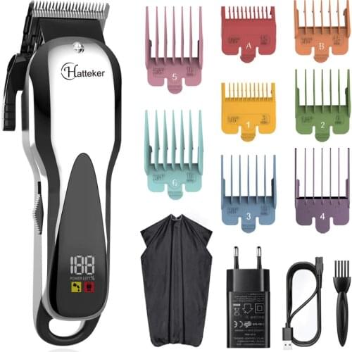 HATTEKER Professional Barber Clippers Cordless Rechargeable Electric Hair Clipper TURBO Mens Hair Trimmer Hairdressing Cape