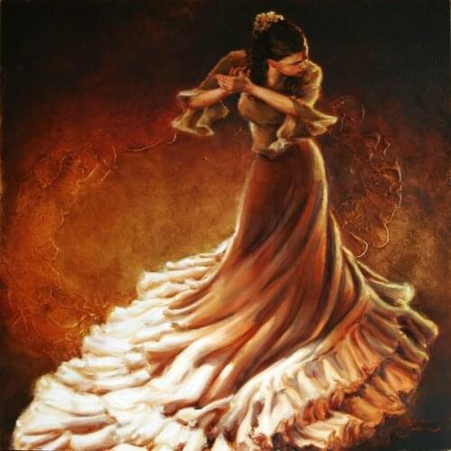 Oil painting modern impressionist art flamenco dancers in Golden Large canvas for living room Bedroom Decor High quality