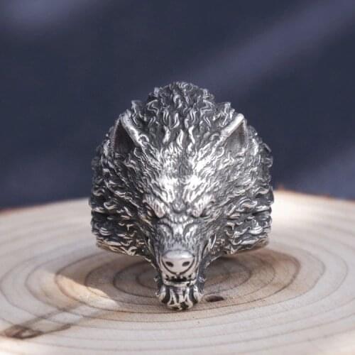 Solid 999 Sterling Silver Thai retro biker MENS men handmade wolf ring rings jewelry gift A4772