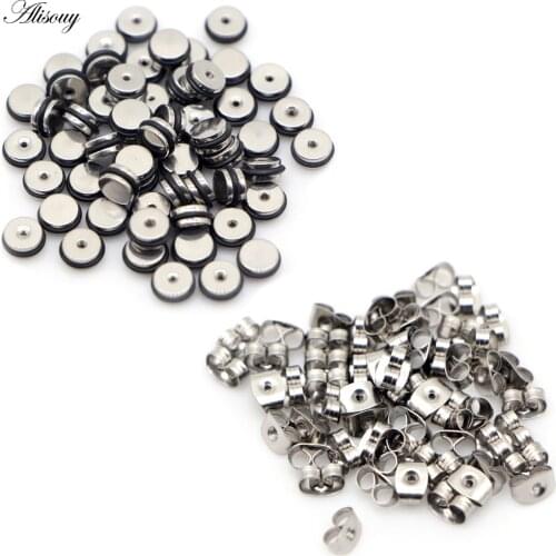 Alisouy 50pcs/lot Round Butterfly Earrings Back Stainless Steel Stopper Studs Ear Plugging For Diy Jewelry Findings Accessories