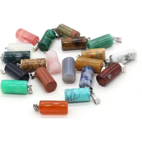 Natural Stone Pendant Rose Quartzs Unakite Cylinder Shape for Making DIY Jewelry Necklace Size 11x26mm