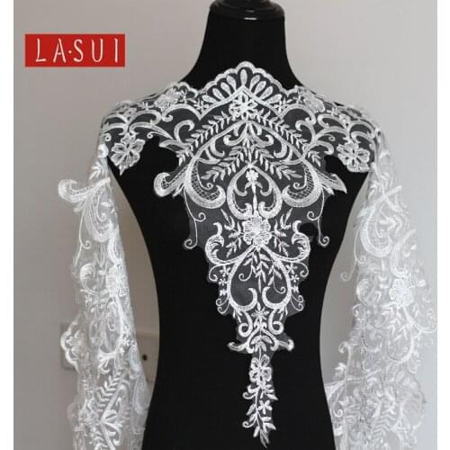 LASUI Bright white beautiful Embroidered lace fashion and other diy decorative materials for wedding dress ,bridal gown 0032