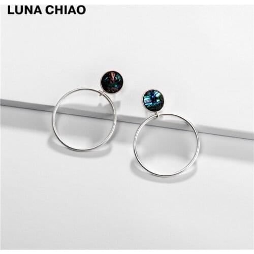 LUNA CHIAO Fashion Jewelry Big Round Metal Drop Earring Shell Disc Statement Earrings for Women