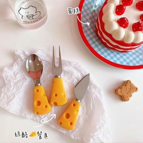 W&G Kawaii Cheese Knife Fork 2021 New Ins Cute Breakfast Set with Sauce Butter Cake Bread Dessert Small Fork