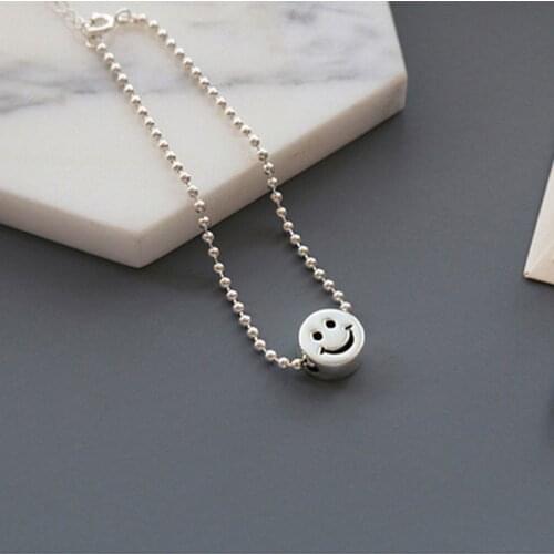 XIYANIKE 925 Sterling Silver Fashion Simple Small Round Bead Bracelets Bangles for Women Smiling Face Pendant Jewelry Adjustable