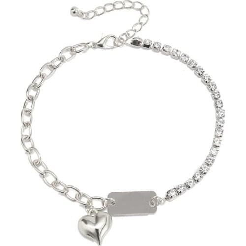 Fashion Simple Heart-shaped Ladies Anklet Barefoot Crochet Sandals Foot Jewelry Alloy Rhinestone Bracelet Anklet Jewelry