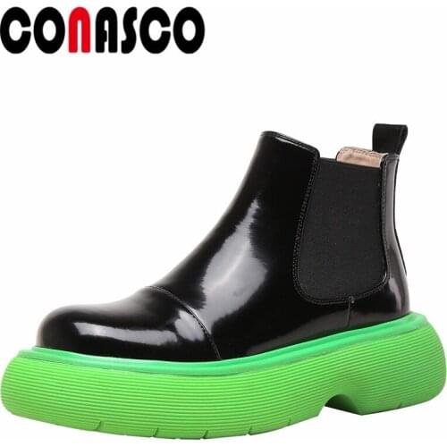 CONASCO Fashion Women Ankle Boots Autumn Winter Warm Cow Leather Causal BasicProm Office Working Boots Punk Mixed Colors Woman