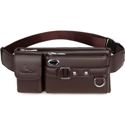 Mens Leather Crossbody Bag Waterproof Travel Anti-theft Waist Bags Large Capacity Hiking Cell Phone Pocket Fashion Chest Pack