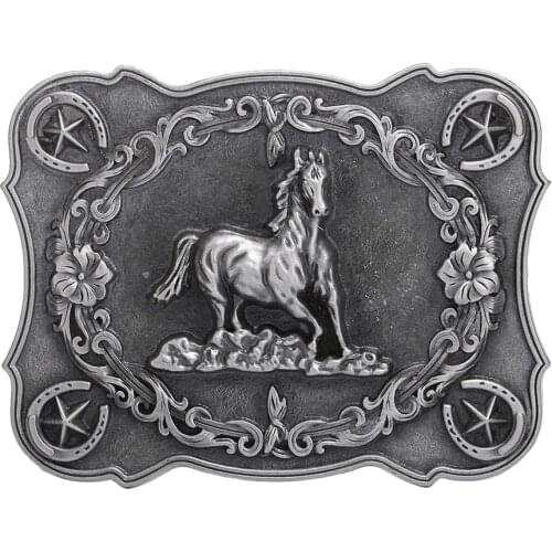 Mens Vintage Style Belt Buckle Antique Silver Color Horse Square Buckle 10x7.2cm