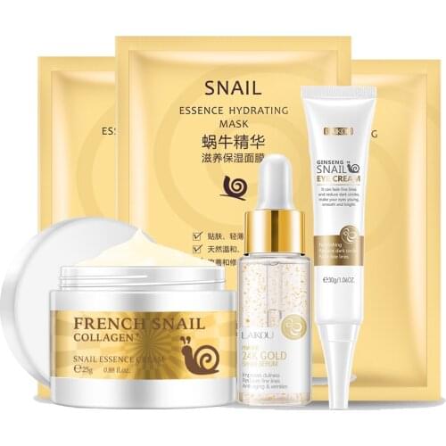 Face Skin Care Set Snail Collagen Essence Moisturizing Collagen Face Cream&Eye Cream&Face Serum & Facial Mask Beauty Makeup Set