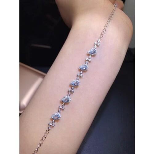 Natural Sea Blue Treasure Female Bracelet 925 Sterling Silver Inlay is an exquisite gift for stylish girl cocktail party