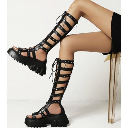 2021 New Hollow Summer Women Shoes Fashion Cross Tied Non-Slip Wear-Resistant Platform Shoes European American Hot Style Boots