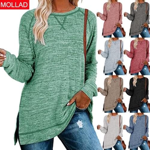 2021 Autumn and Winter New Popular Womens Clothing Solid Color Hoodie Cross Patch Loose round Neck Pullover Top