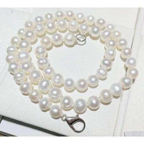 Women Jewelry natural pearl 6x7mm white beads necklace real Natural freshwater pearl gift 17'' 42cm