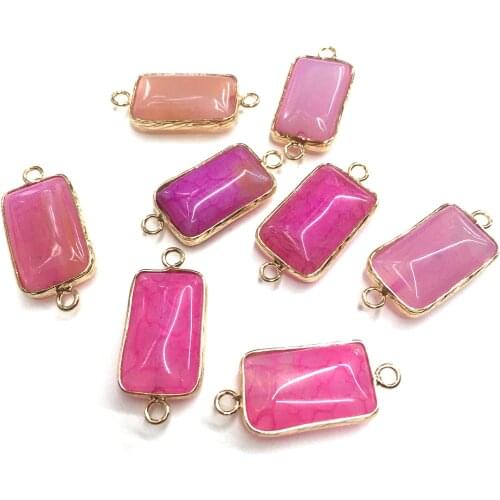 Natural Stone Agates Pendant Rectangular Double hole connector Pendants for Jewelry Making DIY Necklace Accessories Size 14x30mm