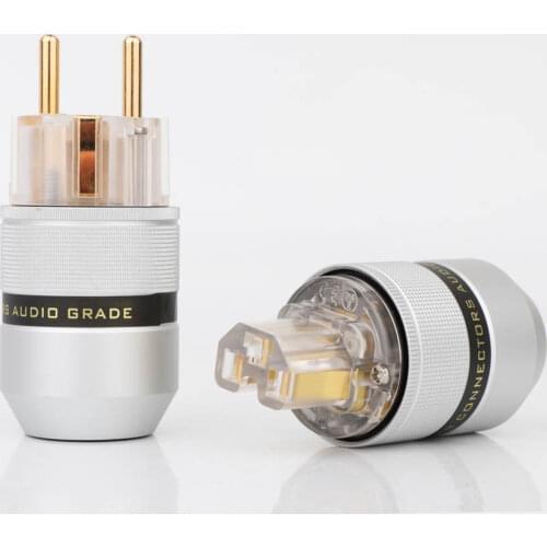 Preffair P-083TE C-083T Aluminum 24K Gold Plated Schuko Power Connector IEC Female Plug for Audio Power Cable