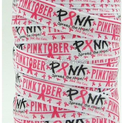 Q&N ribbon wholesale/OEM 5/8inch 141016002 Awareness Style printed folded over elastic FOE 50yds/roll free shipping