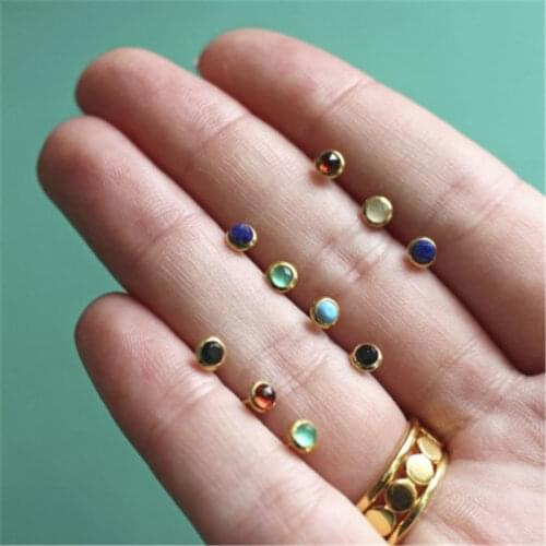 ROMAD Mini 925 Sterling Silver Earrings 2021 Trend Round Black Bllue Zircon Turquoise Stud Earrings For Women Boucles D'oreilles