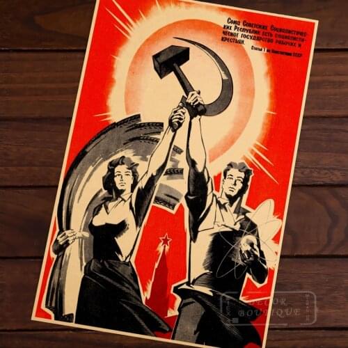 Soviet Sickle Glorious Hope Communism Classic Vintage Retro Kraft Decorative Poster DIY Wall Canvas Sticker Home Posters Decor G