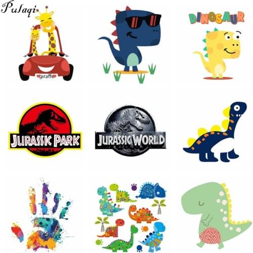 Pulaqi Cartoon Jurassic Park Dinosaur Patches Heat Transfer Stickers For T-shirt A-level Washable DIY Clothing Accessories D