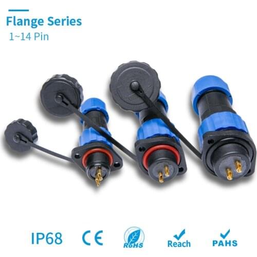 Waterproof Connector Flange IP68 SP/SD/13/16/20 Panel Mount 2/3/ 4/5/6/7/9/10 Pin Cable Connectors Plug and Socket/Male&Female