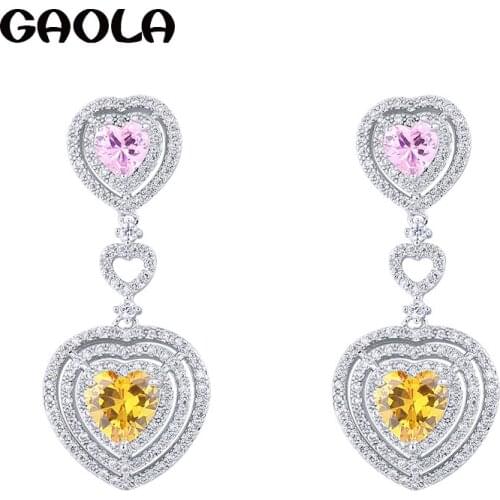 GAOLA High Quality Double Heart Statement Earrings Cubic Zirconia Dangle Earring For Women GLE6263Y
