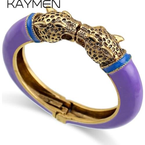 All Seasons Women Cuff Bracelet for Party Antique Gold Plated Animal Enamel Leopard Head Vintage Bracelet Bangle Trendy Jewelry