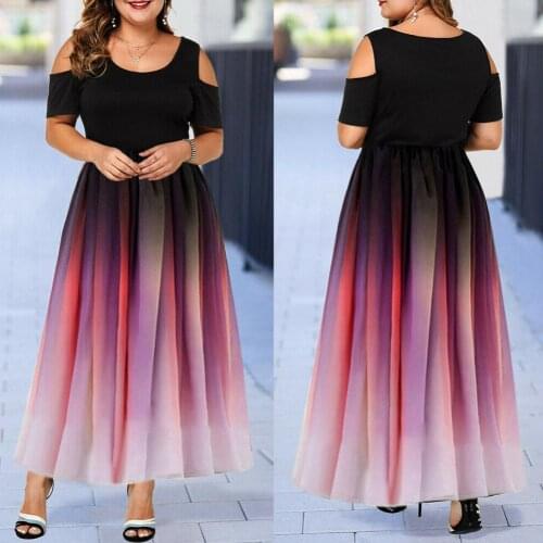 Summer Women O Neck Cold Shoulder Gradient Print Waist Tight Long Party Dress Female Sexy Clothings Plus Size 6Xl vestidos