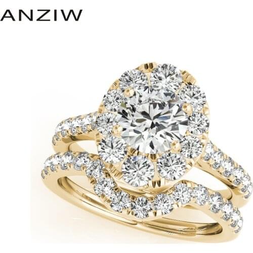 ANZIW Fashion 925 Sterling Silver Women Engagement Ring Sets 1 Carat Yellow Gold Color Lady Bridal Ring Sets Jewelry Gifts