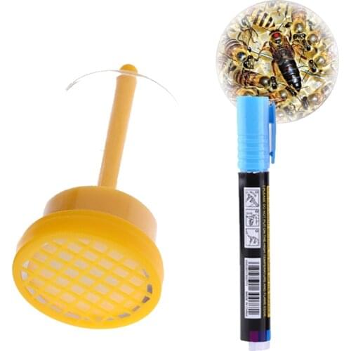 1 set Plastic Queen Bee Marking Cage and Bee Marker Pen Marker Bottle with Plunger Capture Queen Beekeeping Equipment